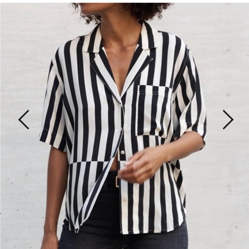 AYR Black and White Vertical Stripe Button-Down Shirt